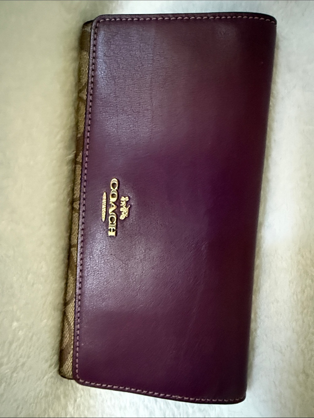 Coach Purple and Gold Leather Continental Wallet